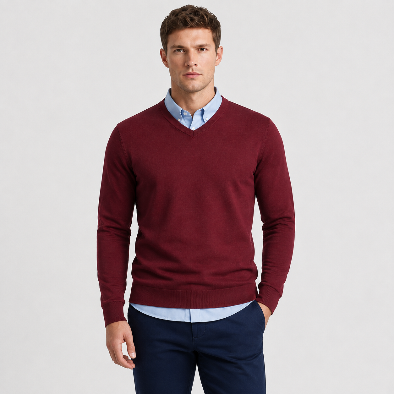 Men’s Classic V-Neck Lightweight Knit Sweater