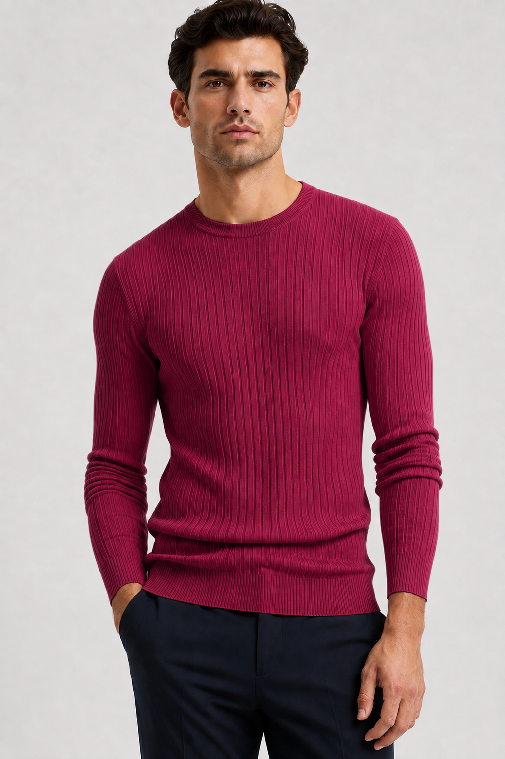 Men’s Classic Ribbed Crewneck Knit Sweater