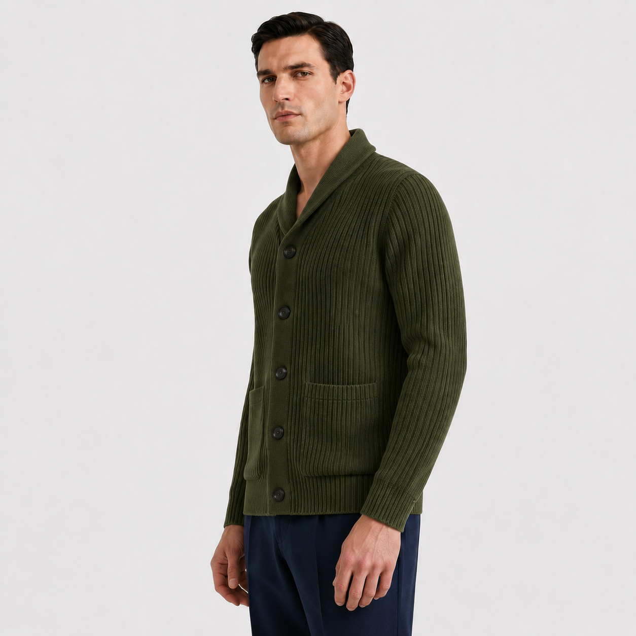 Men’s Chunky Knit Shawl Collar Cardigan