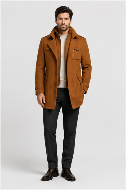 Men’s Classic Wool Blend Double-Collar Winter Coat