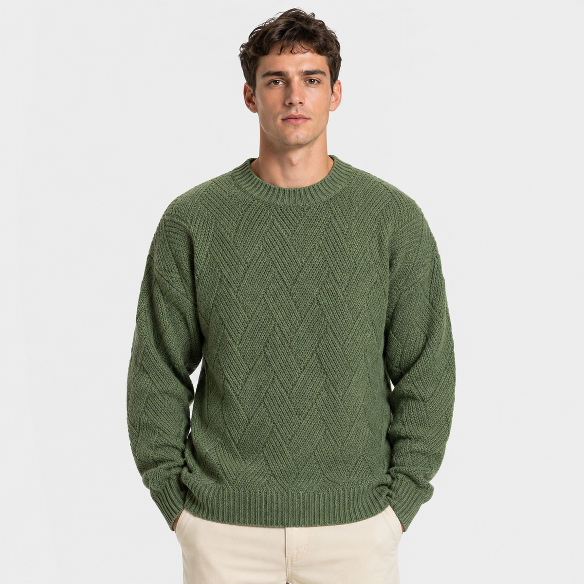 Men's Crew Neck Sweater - Geometric Long Sleeve Pullover