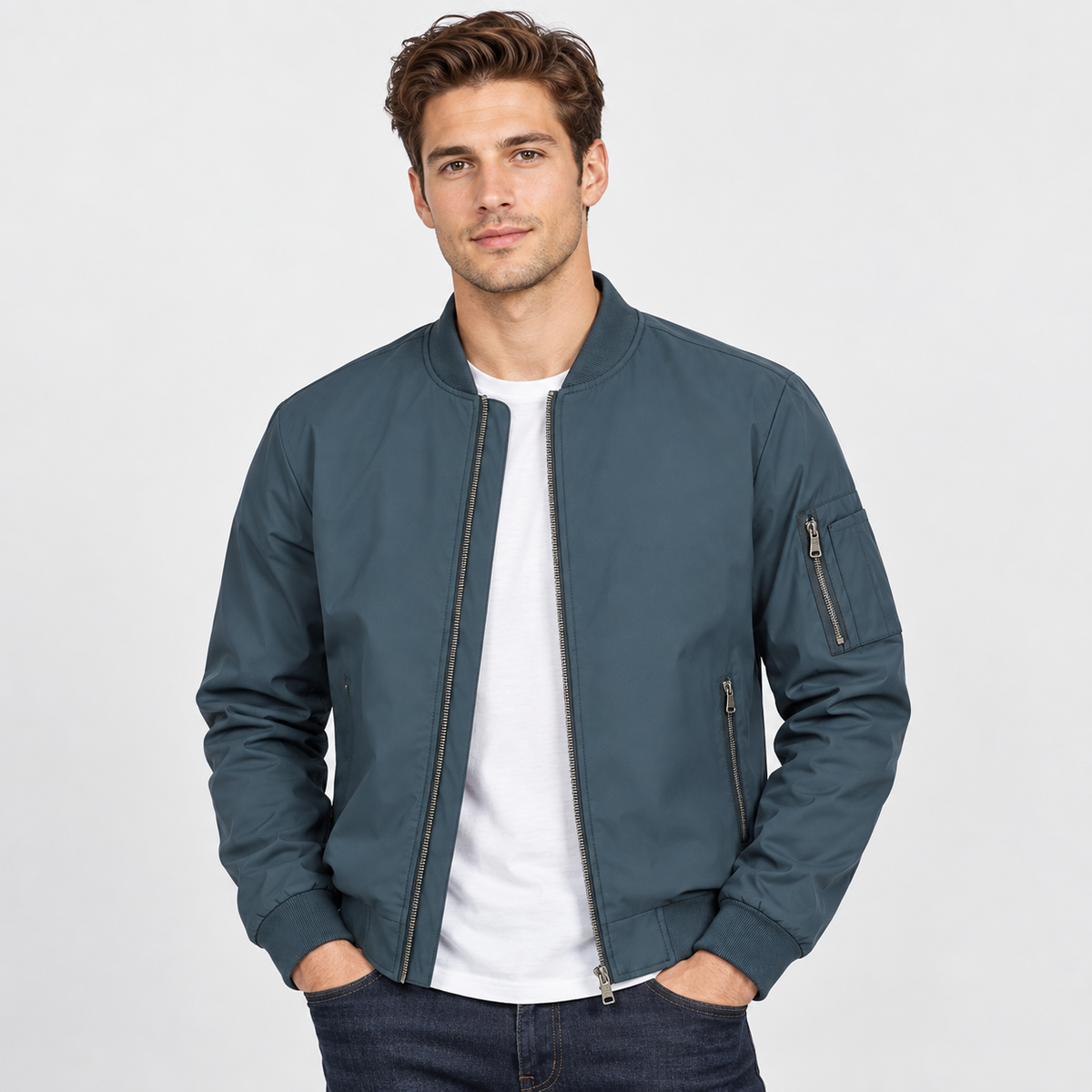 Men's Bomber Jacket Polyester Baseball Collar Regular Fit