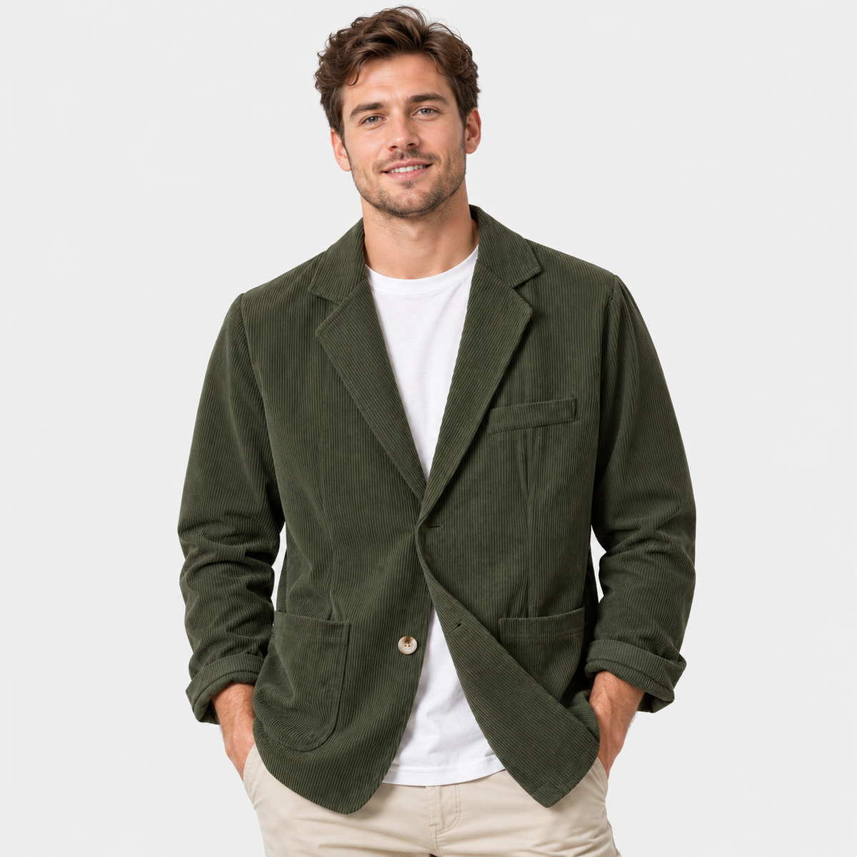 Men's Corduroy Blazer Lapel Collar Casual Business Jacket
