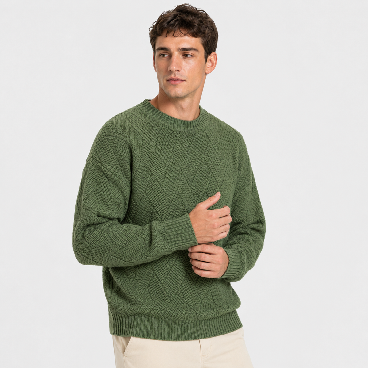 Men's Crew Neck Sweater - Geometric Long Sleeve Pullover