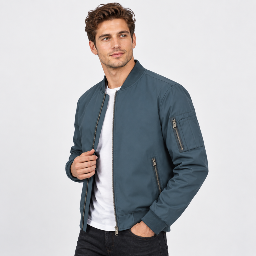 Men's Bomber Jacket Polyester Baseball Collar Regular Fit