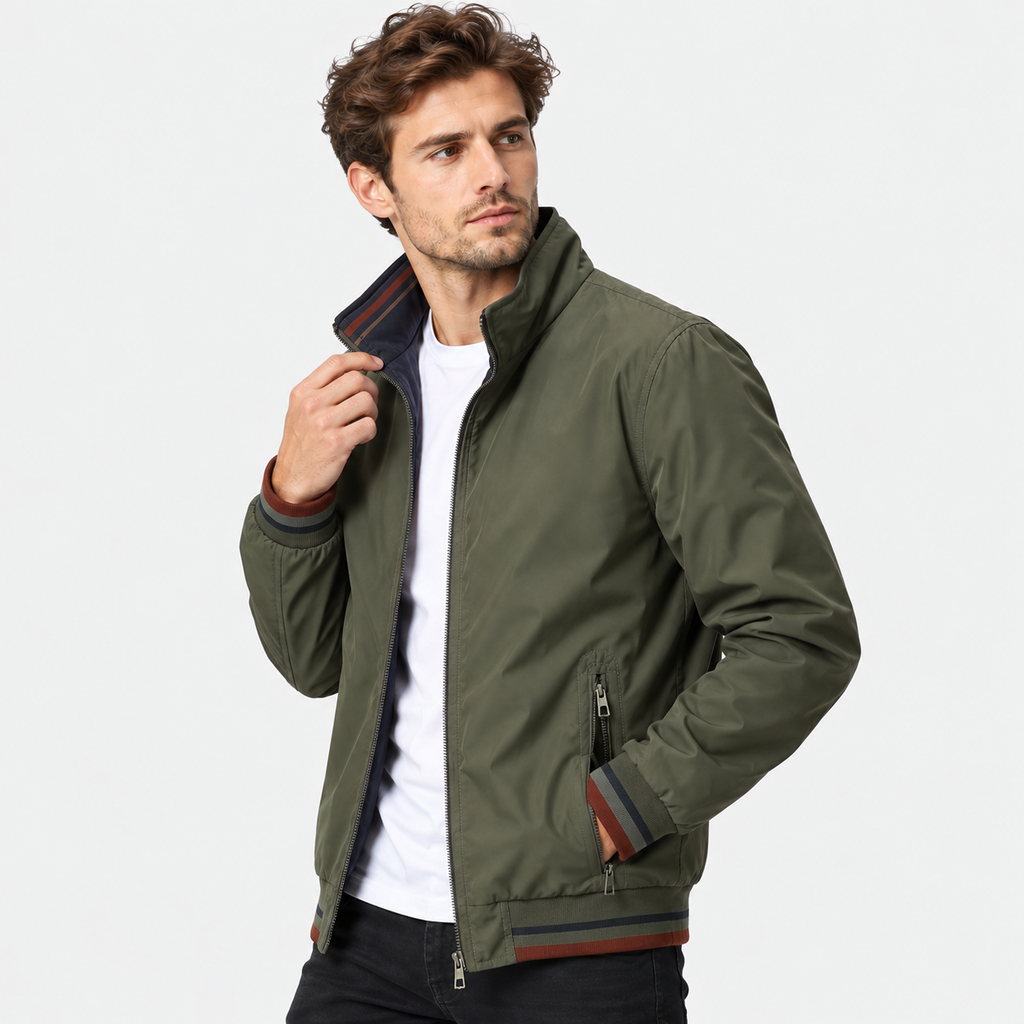 Men’s Reversible Utility Jacket Stand Collar Zip Casual Coat