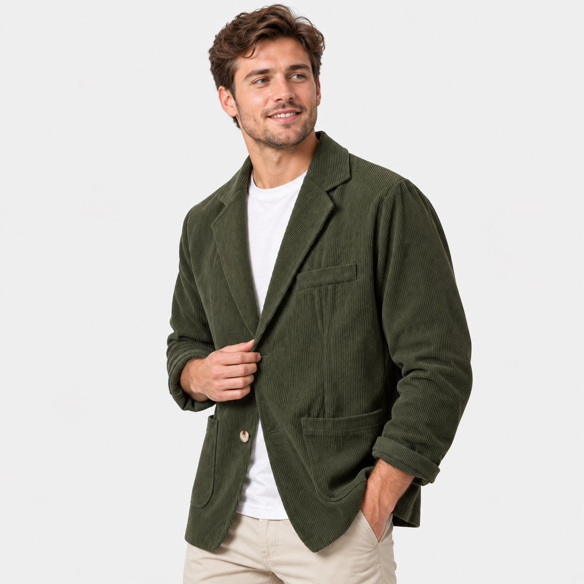 Men's Corduroy Blazer Lapel Collar Casual Business Jacket