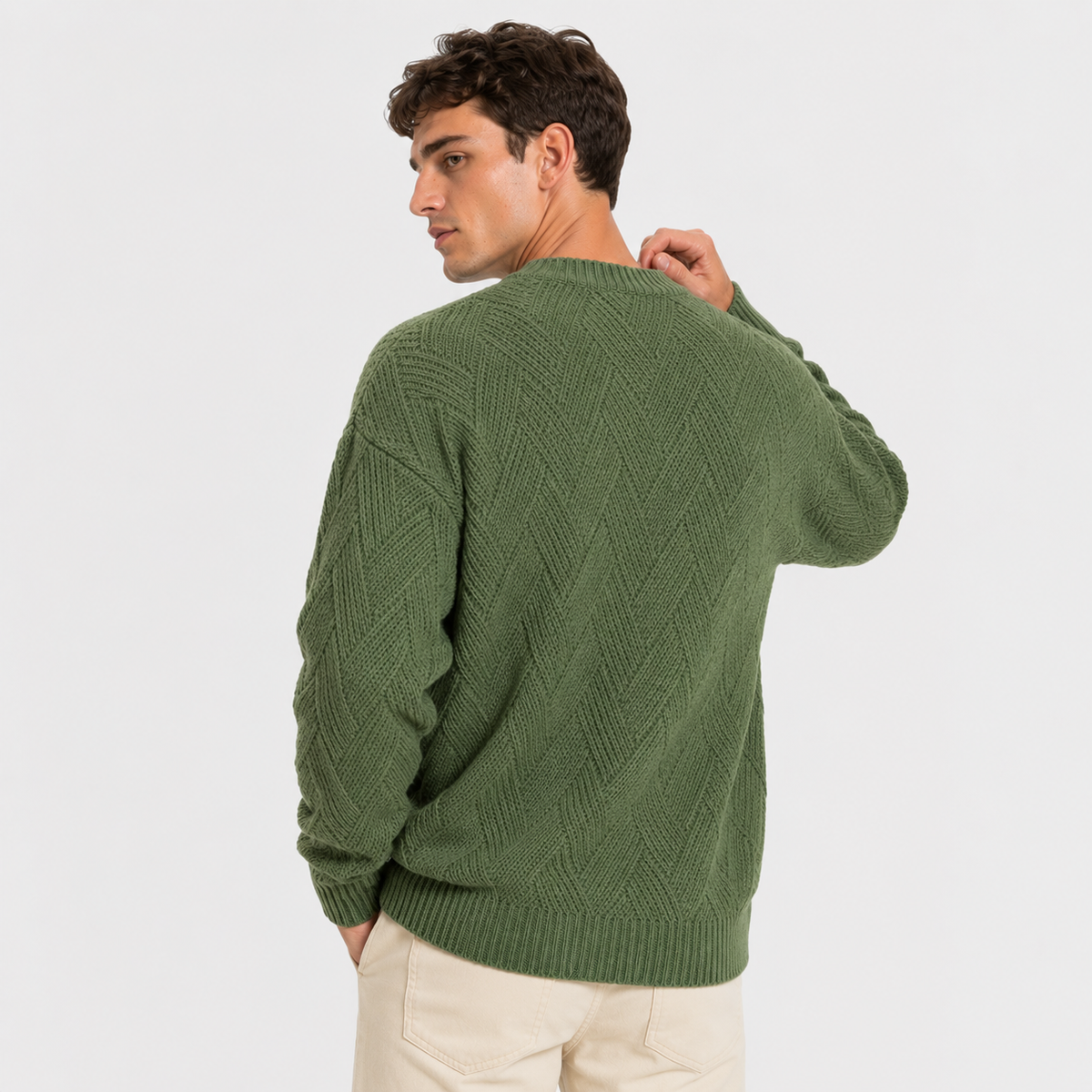 Men's Crew Neck Sweater - Geometric Long Sleeve Pullover