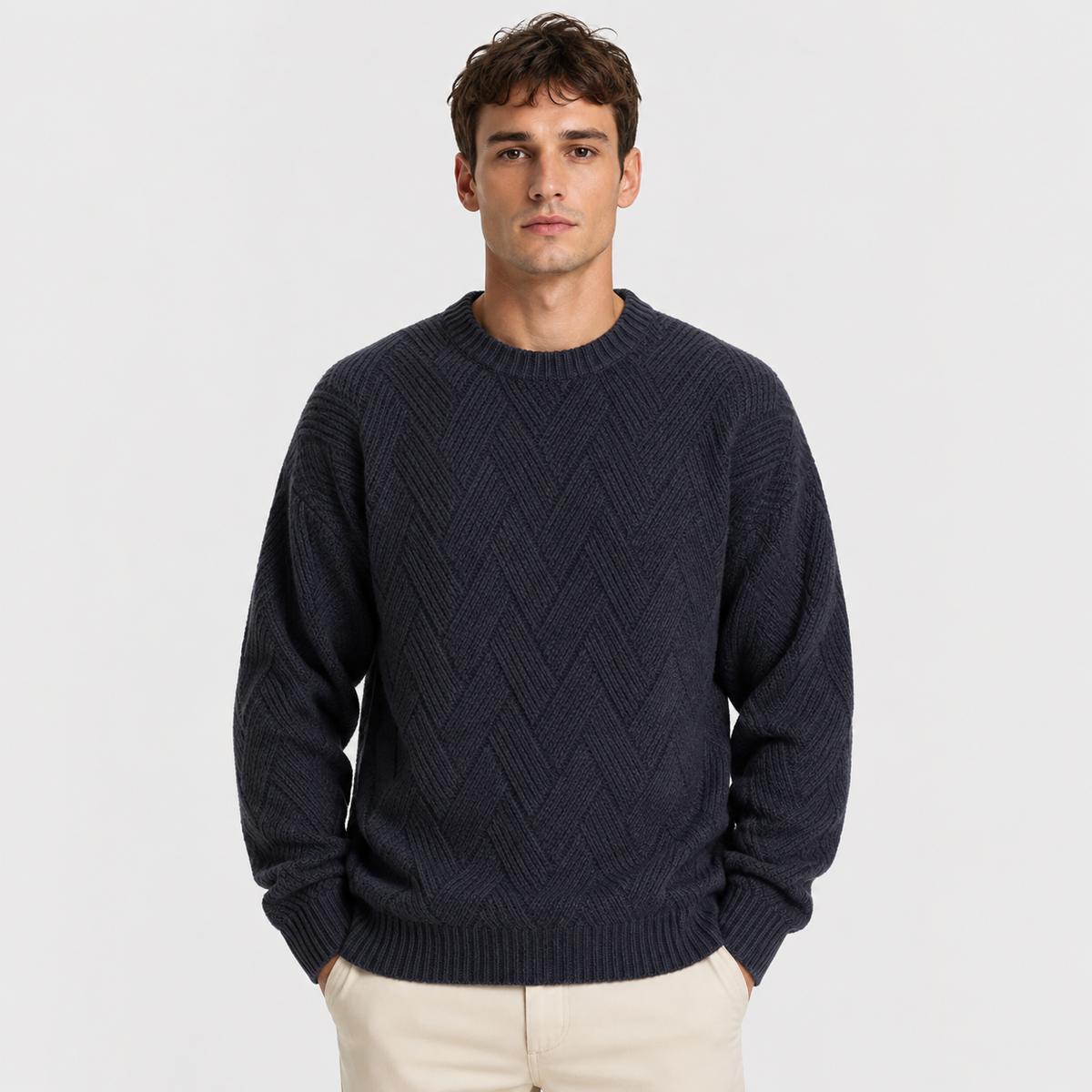Men's Crew Neck Sweater - Geometric Long Sleeve Pullover
