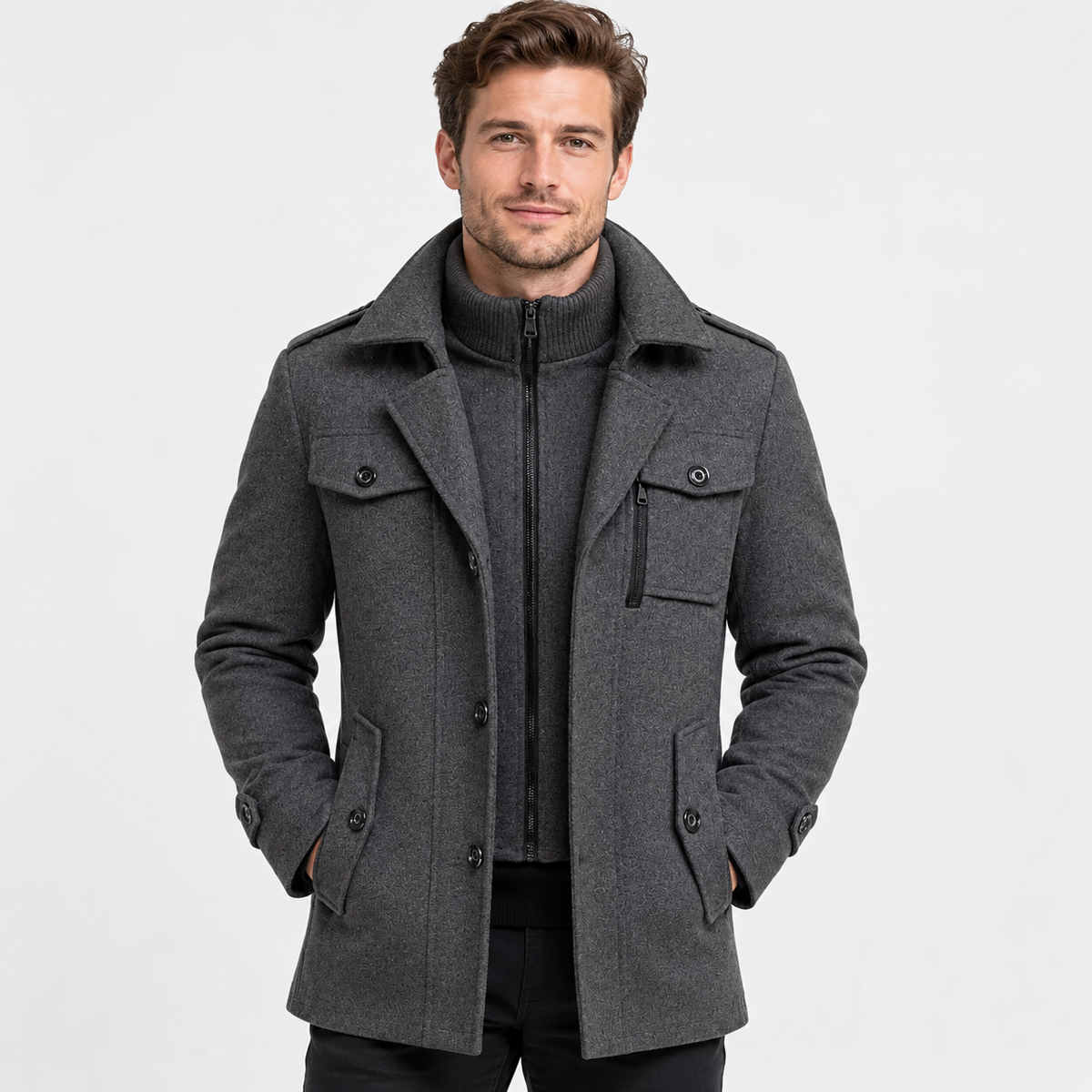Men’s Business Coat Slim Fit Wool Blend Casual Jacket