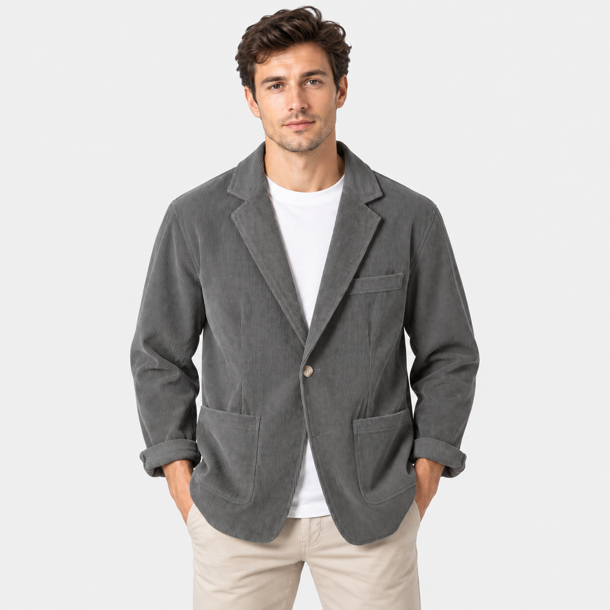 Men's Corduroy Blazer Lapel Collar Casual Business Jacket