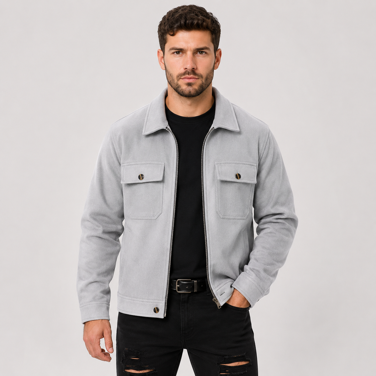 Men's Brushed Jacket - Polyester Rayon Loose Fit