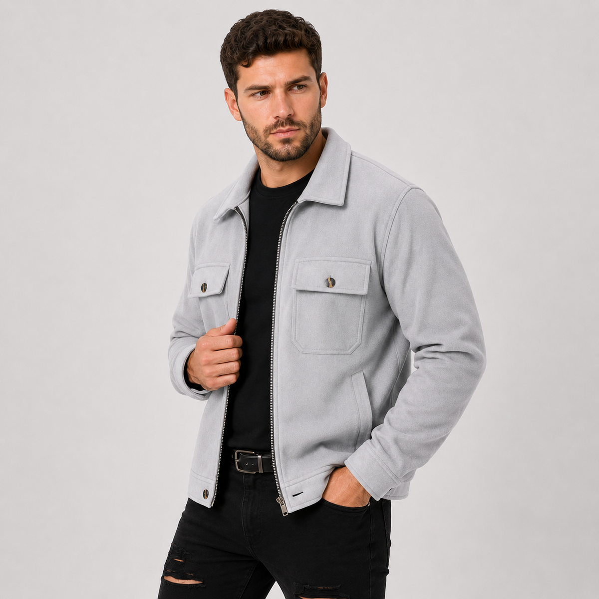Men's Brushed Jacket - Polyester Rayon Loose Fit