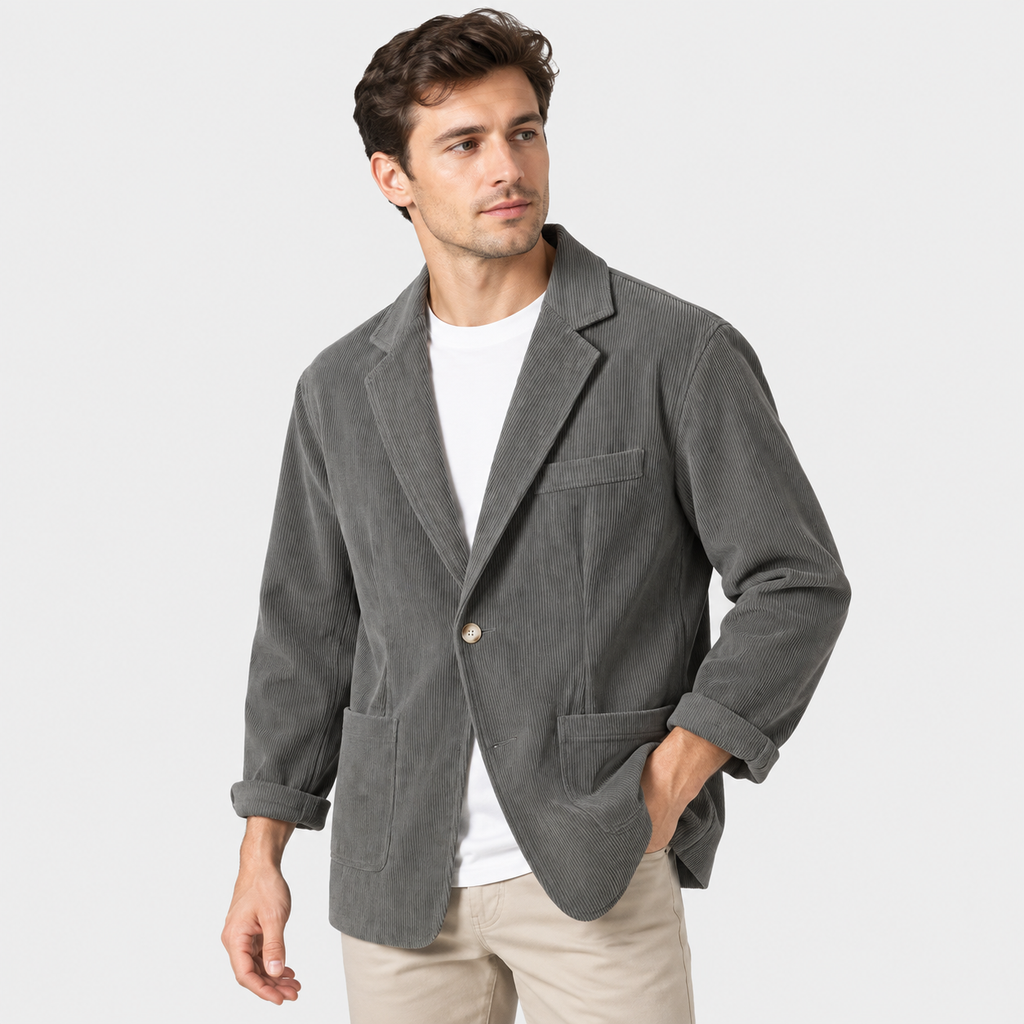Men's Corduroy Blazer Lapel Collar Casual Business Jacket