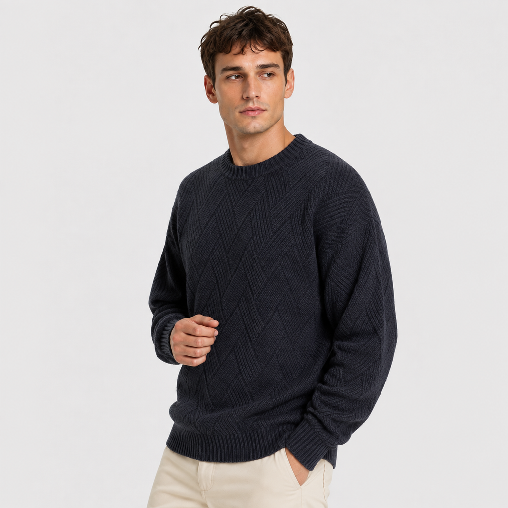 Men's Crew Neck Sweater - Geometric Long Sleeve Pullover