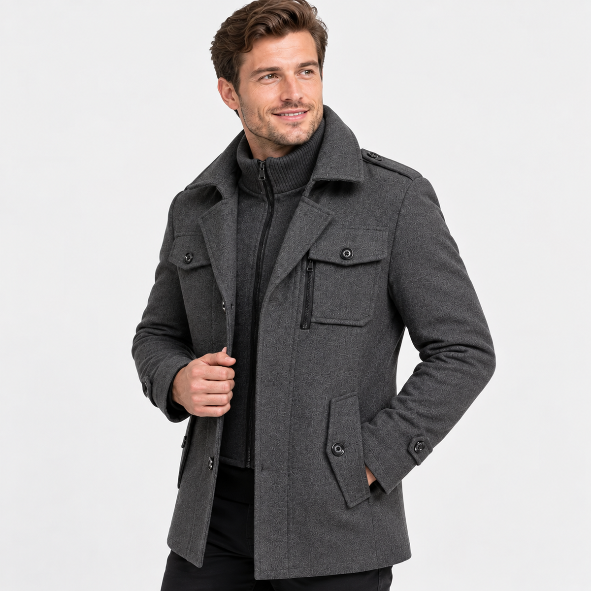 Men’s Business Coat Slim Fit Wool Blend Casual Jacket