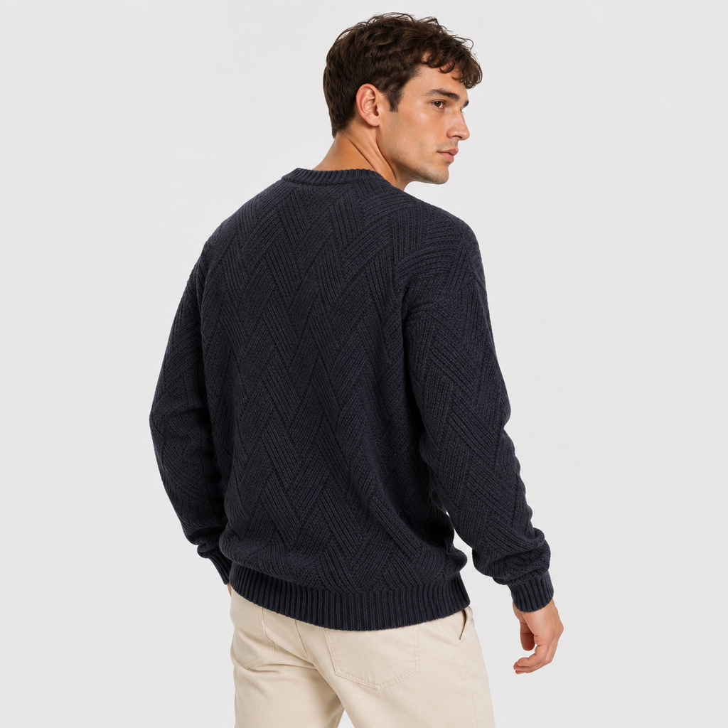 Men's Crew Neck Sweater - Geometric Long Sleeve Pullover