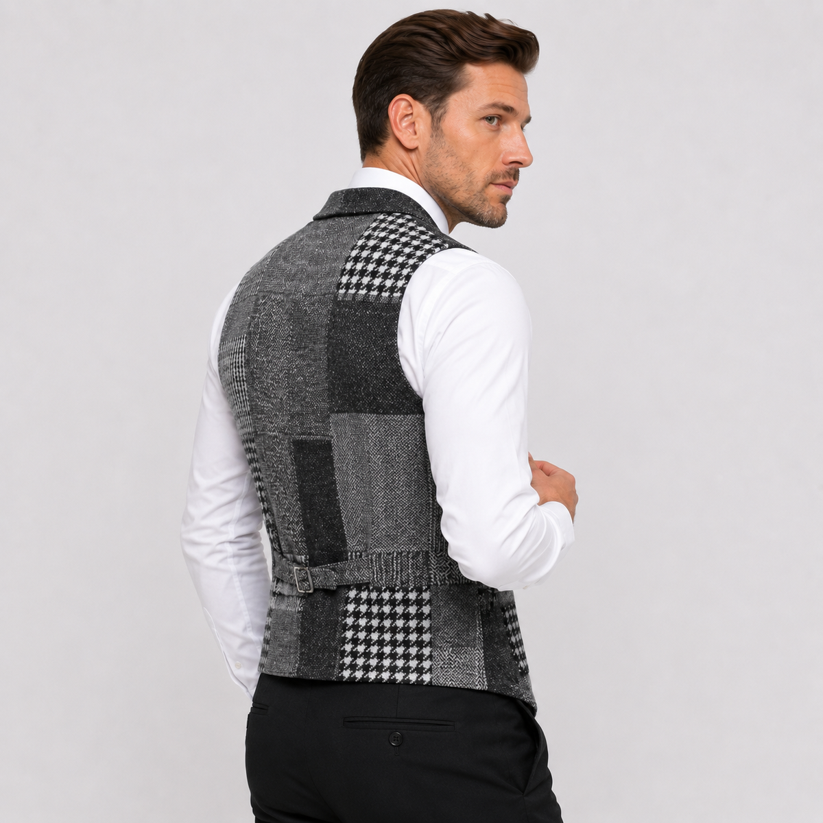 Men's Tweed Vest - Plaid Herringbone Slim Fit Waistcoat