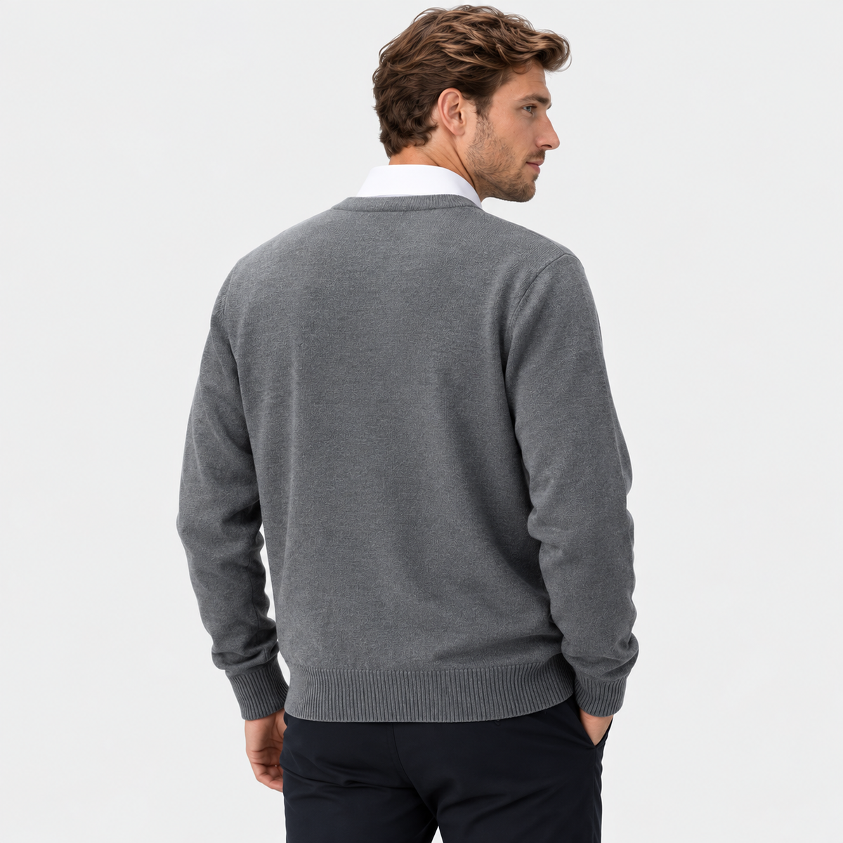 Men's V-Neck Cardigan Polyester Knit Button Front Loose Fit