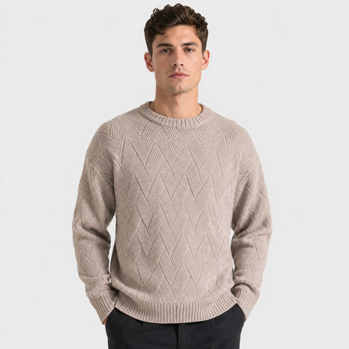 Men's Crew Neck Sweater - Geometric Long Sleeve Pullover