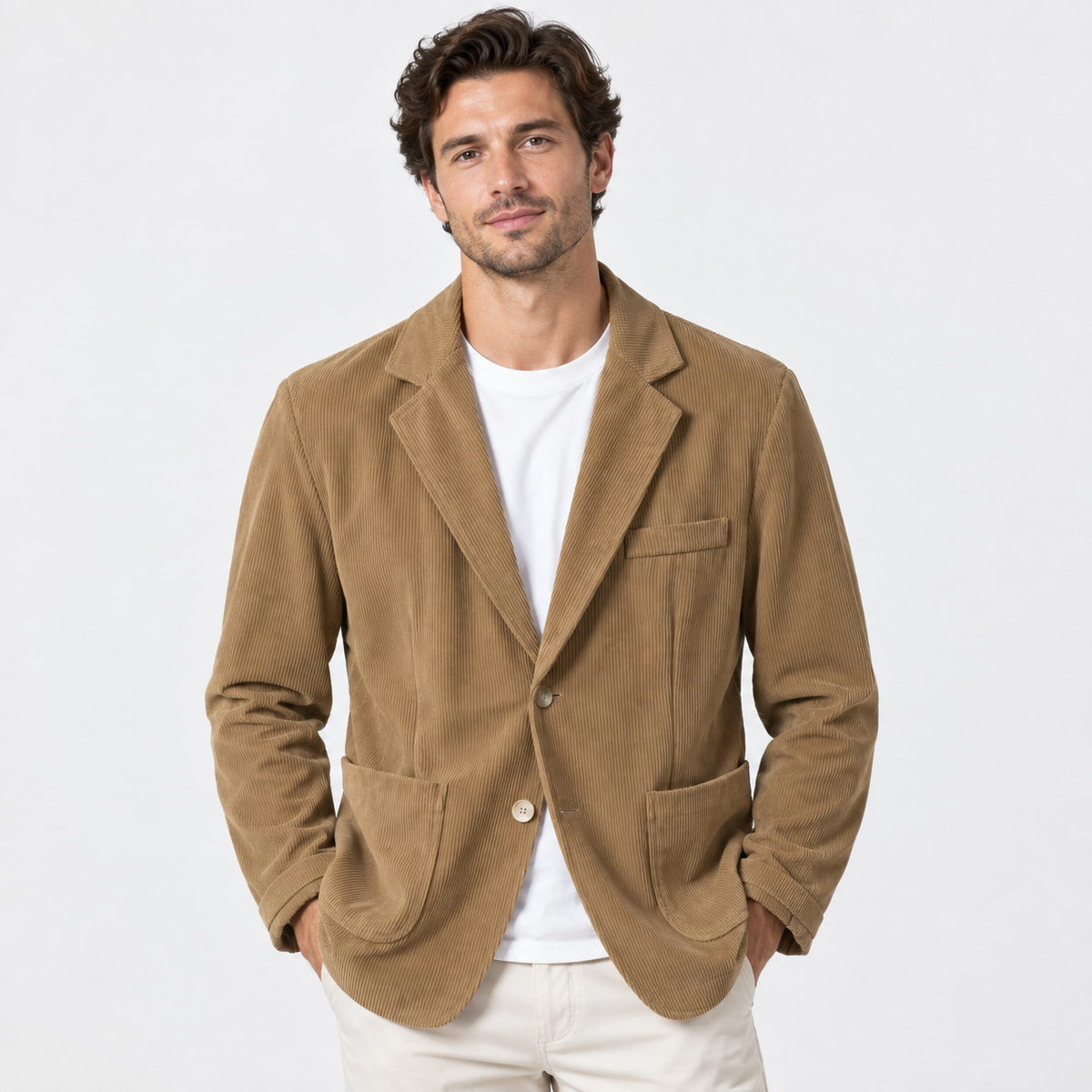 Men's Corduroy Blazer Lapel Collar Casual Business Jacket