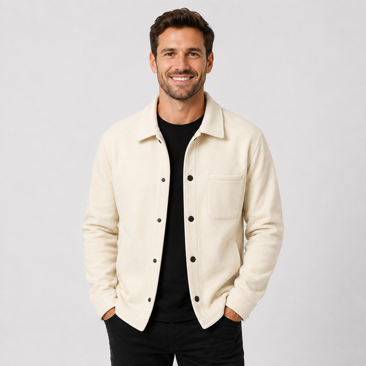Men's Brushed Jacket - Polyester Rayon Loose Fit