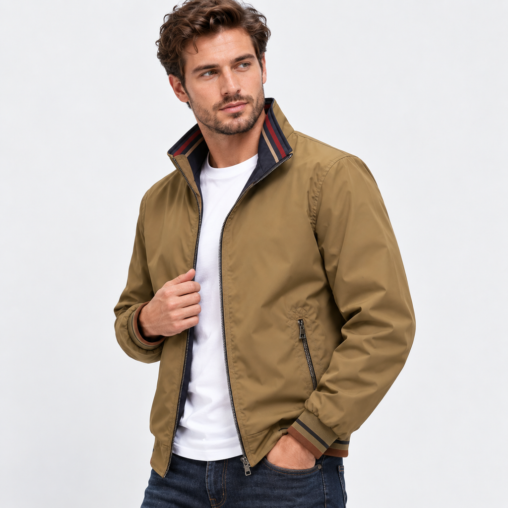 Men’s Reversible Utility Jacket Stand Collar Zip Casual Coat