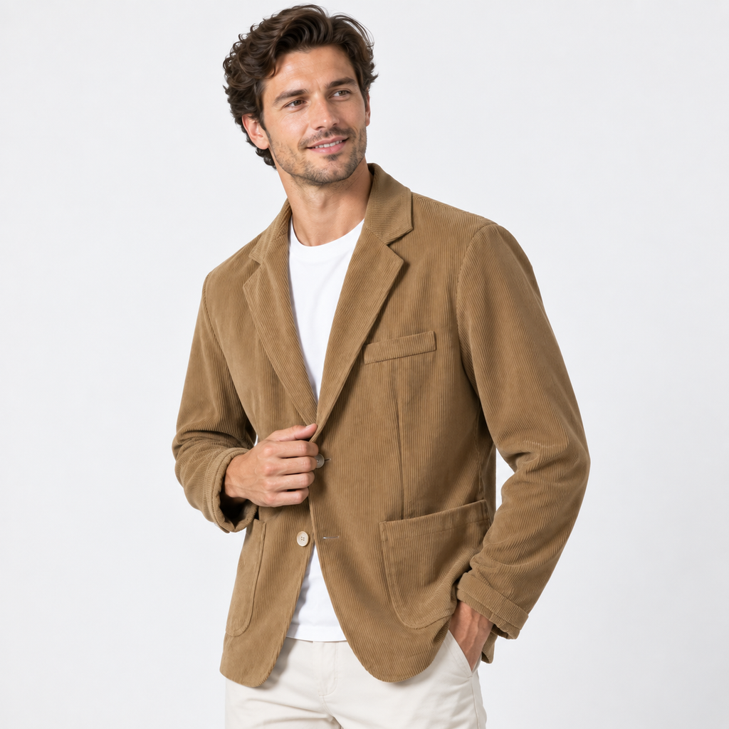 Men's Corduroy Blazer Lapel Collar Casual Business Jacket