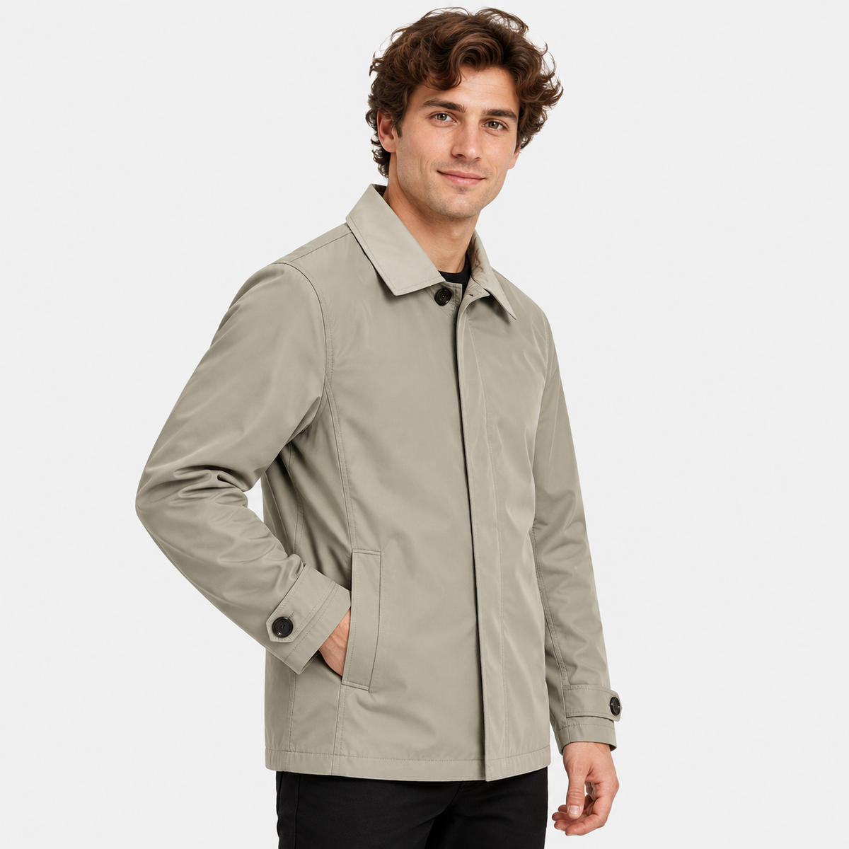 Men's Lapel Trench Coat Lightweight Spring Fall Casual Outerwear