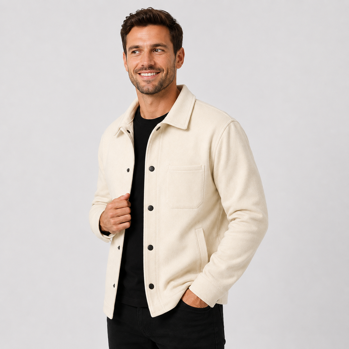 Men's Brushed Jacket - Polyester Rayon Loose Fit