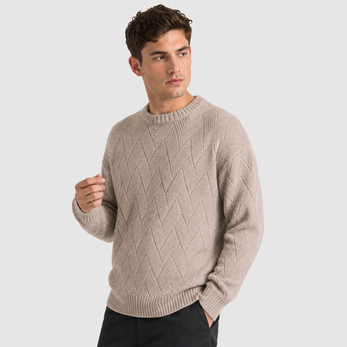 Men's Crew Neck Sweater - Geometric Long Sleeve Pullover
