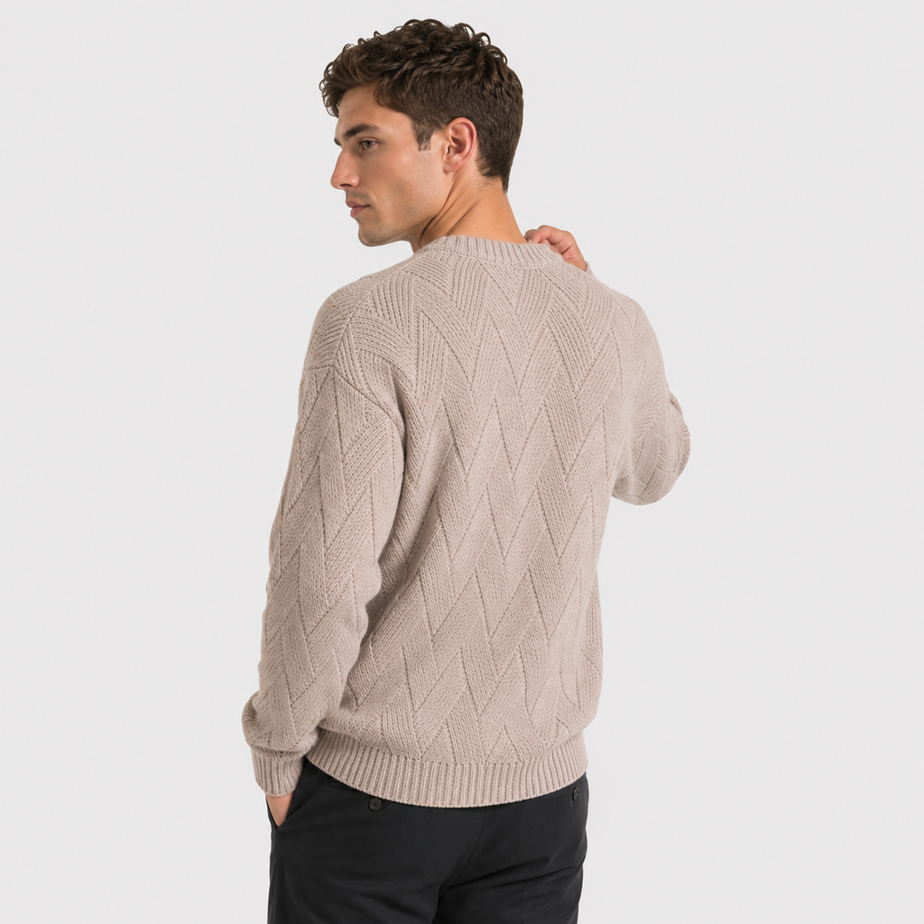 Men's Crew Neck Sweater - Geometric Long Sleeve Pullover