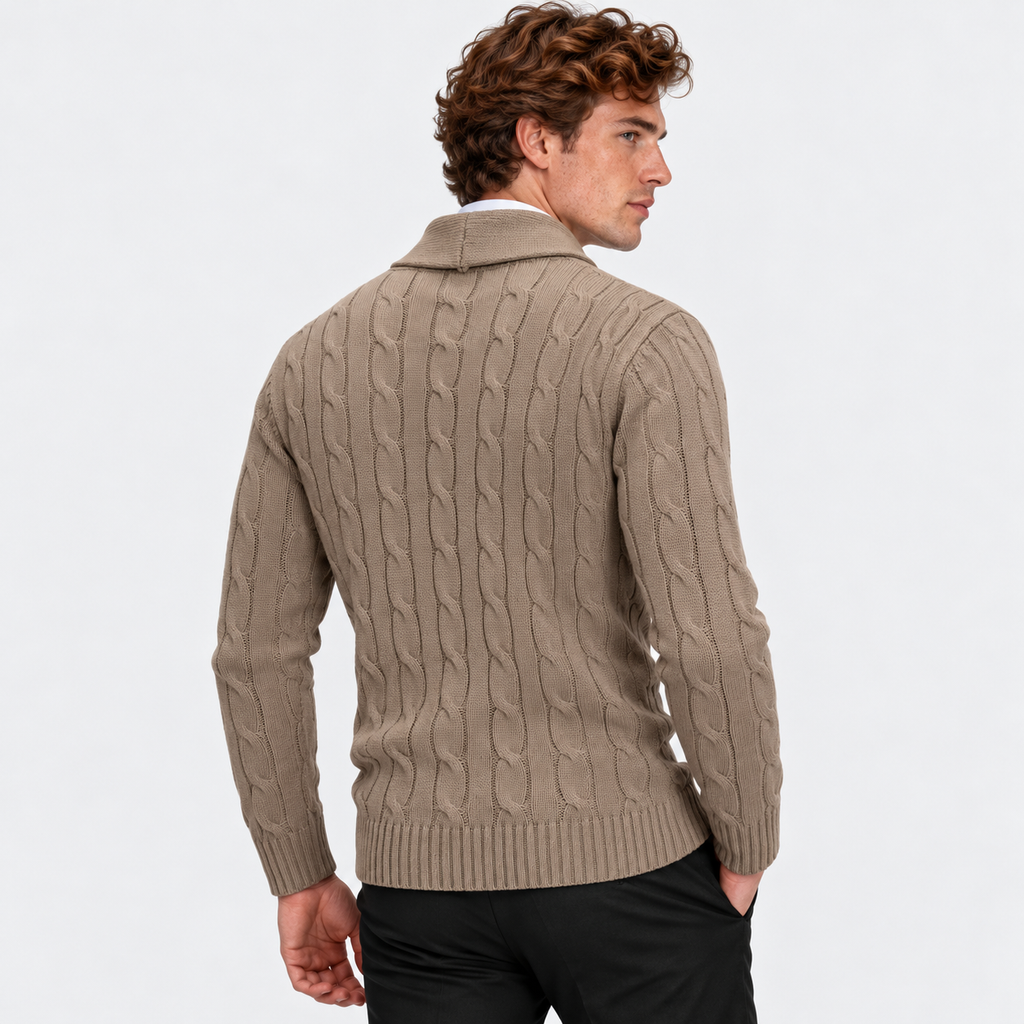 Men's Cable Knit Cardigan Acrylic Sweater Lapel Collar Coat