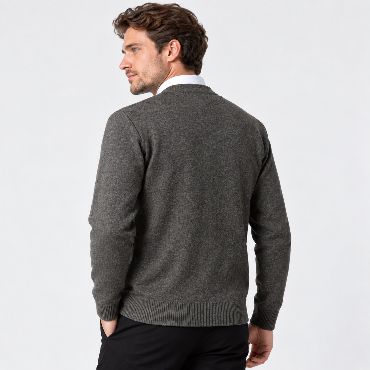 Men’s V Neck Knit Cardigan Diamond Pattern Button Sweater