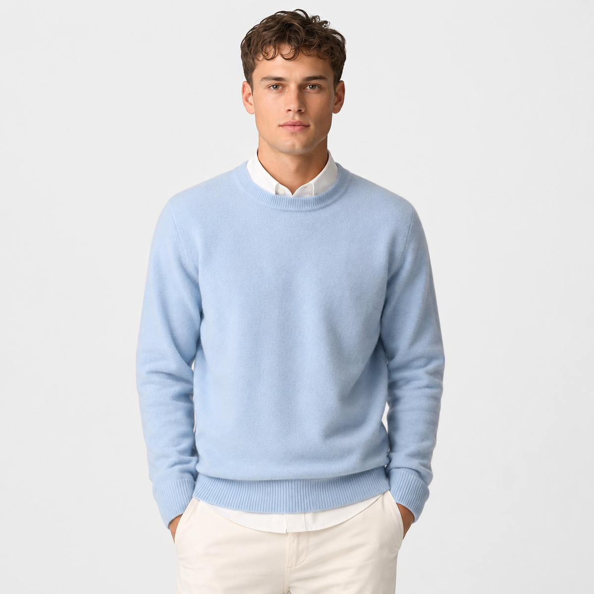 Men's Cashmere Blend Sweater - Crew Neck Long Sleeve