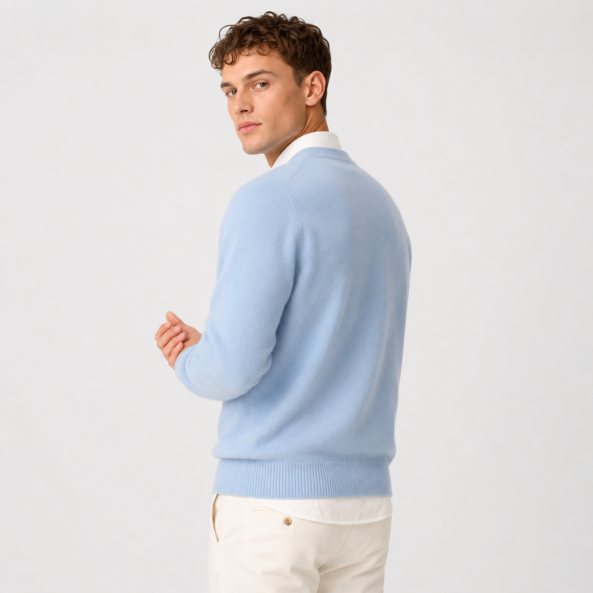 Men's Cashmere Blend Sweater - Crew Neck Long Sleeve