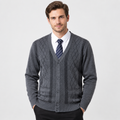 Men’s V Neck Knit Cardigan Diamond Pattern Button Sweater
