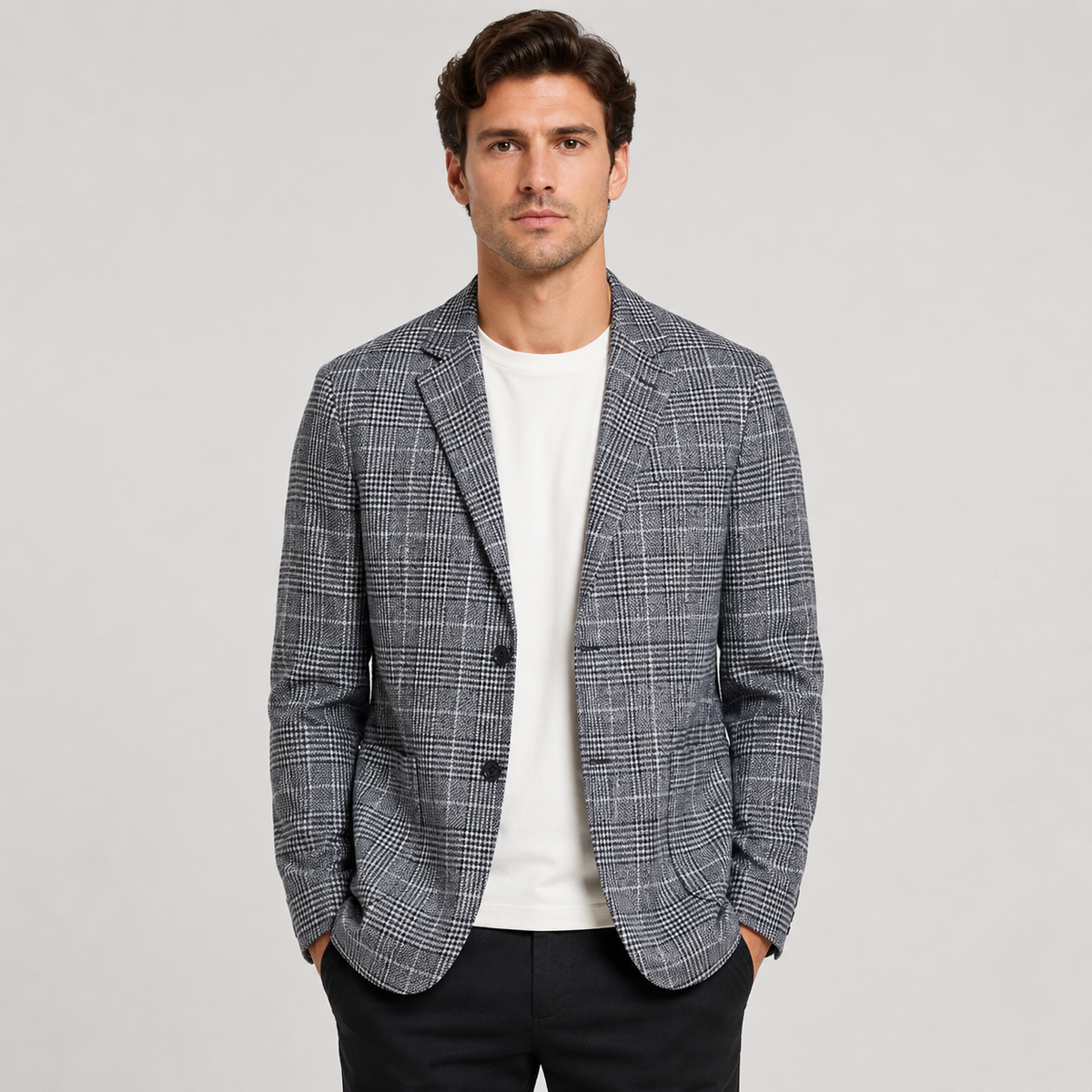 Men's Plaid Blazer - British Style Single-Breasted Jacket
