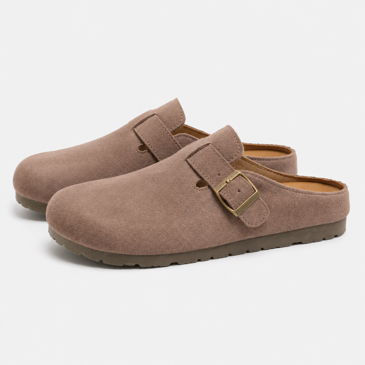 Unisex Faux Suede Mules - Buckle Flat Slip-On Shoes