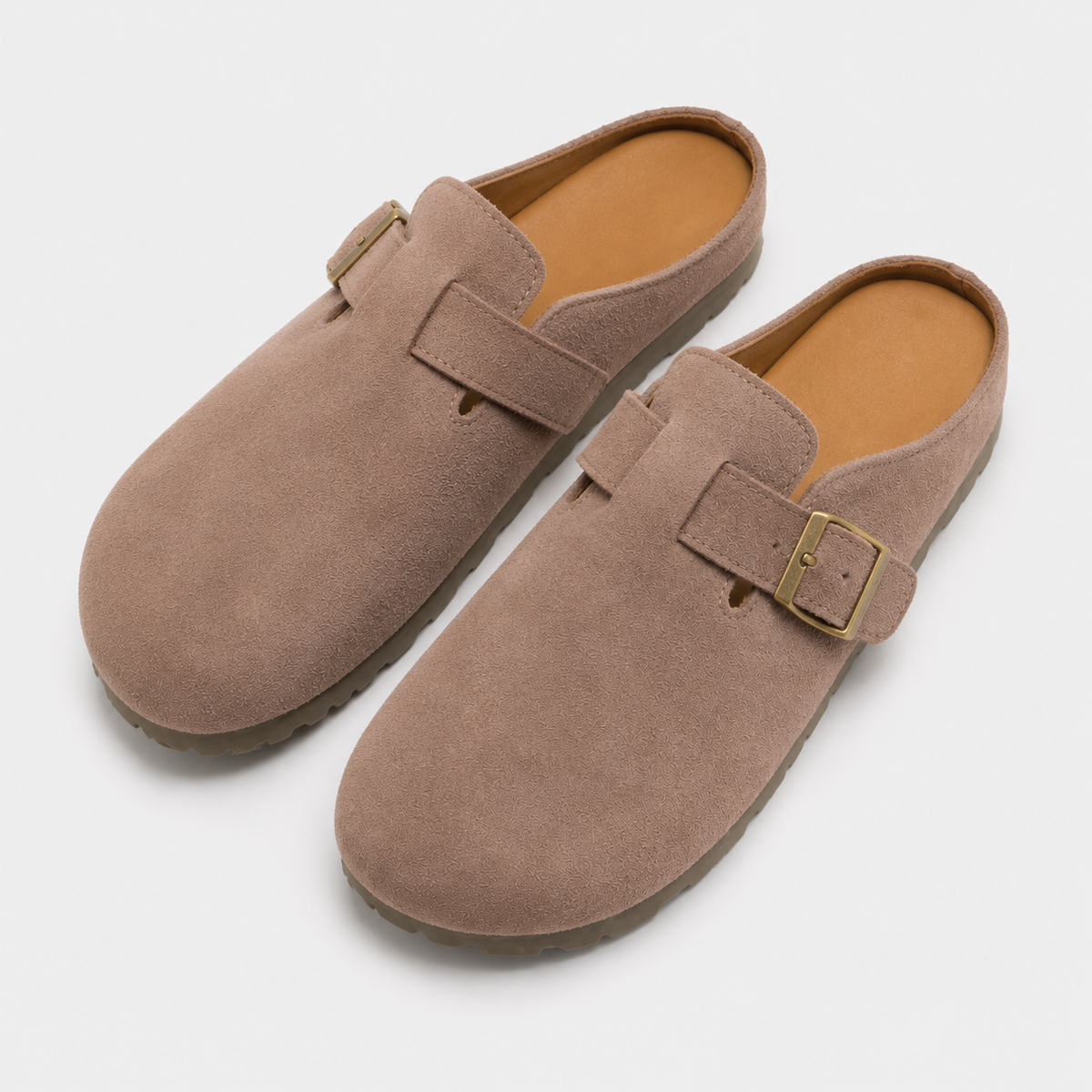 Unisex Faux Suede Mules - Buckle Flat Slip-On Shoes