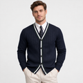 Men’s V Neck Knit Cardigan Color Block Button Sweater
