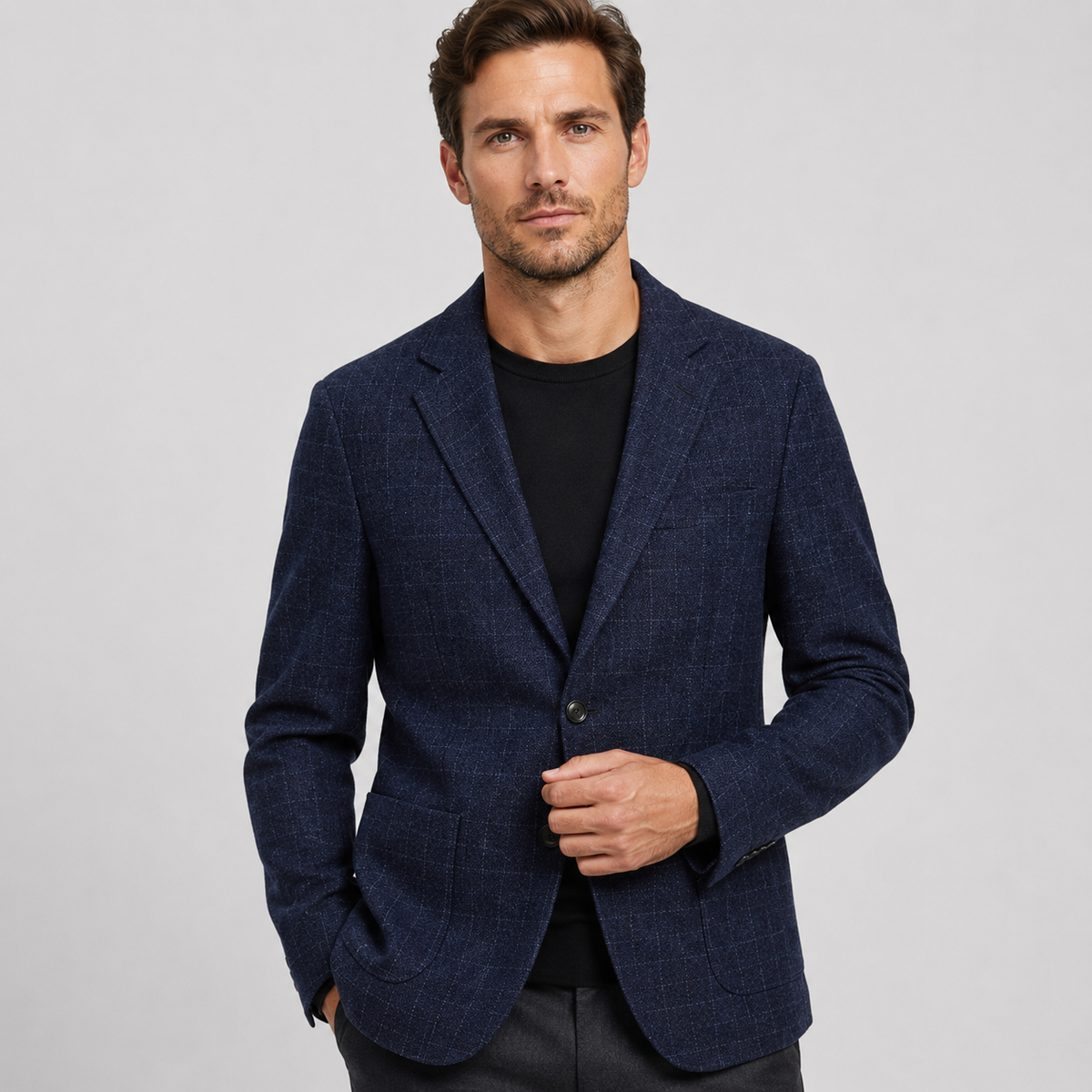 Men's Plaid Blazer - British Style Single-Breasted Jacket