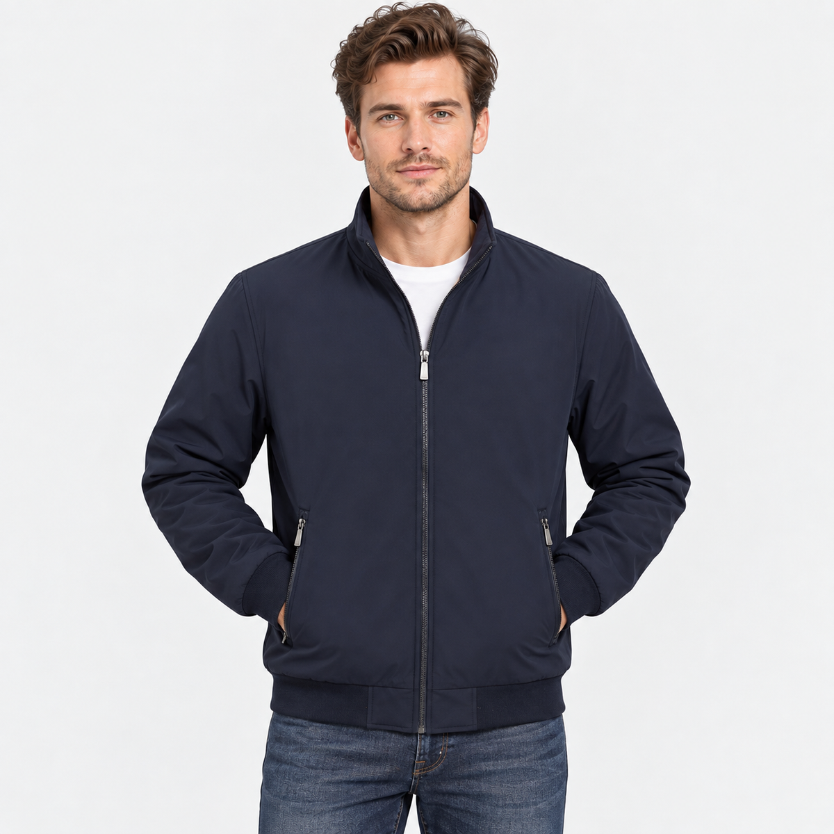 Men's Fleece Jacket Thick Polyester Stand Collar Winter Coat