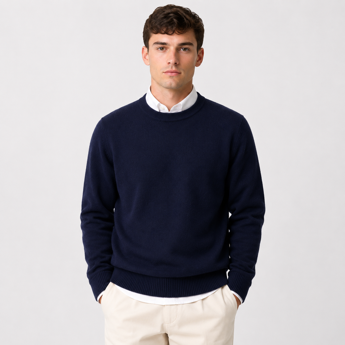 Men's Cashmere Blend Sweater - Crew Neck Long Sleeve