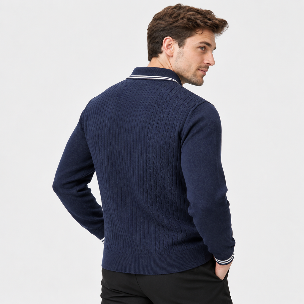 Men’s Cable Knit Cardigan Color Block Button Front Sweater