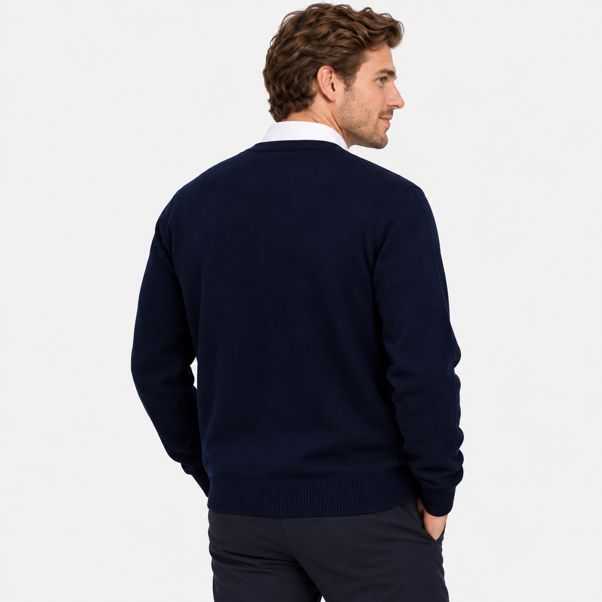 Men's V-Neck Cardigan Polyester Knit Button Front Loose Fit