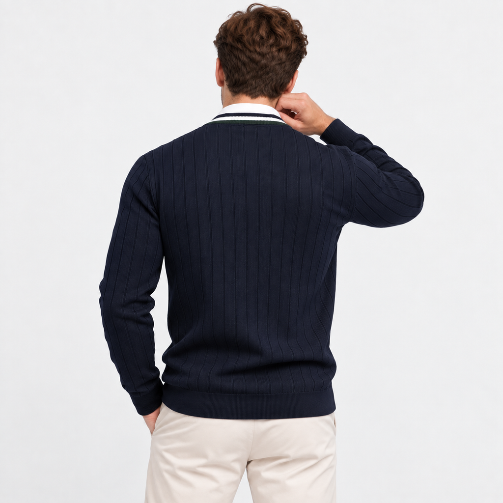 Men’s V Neck Knit Cardigan Color Block Button Sweater