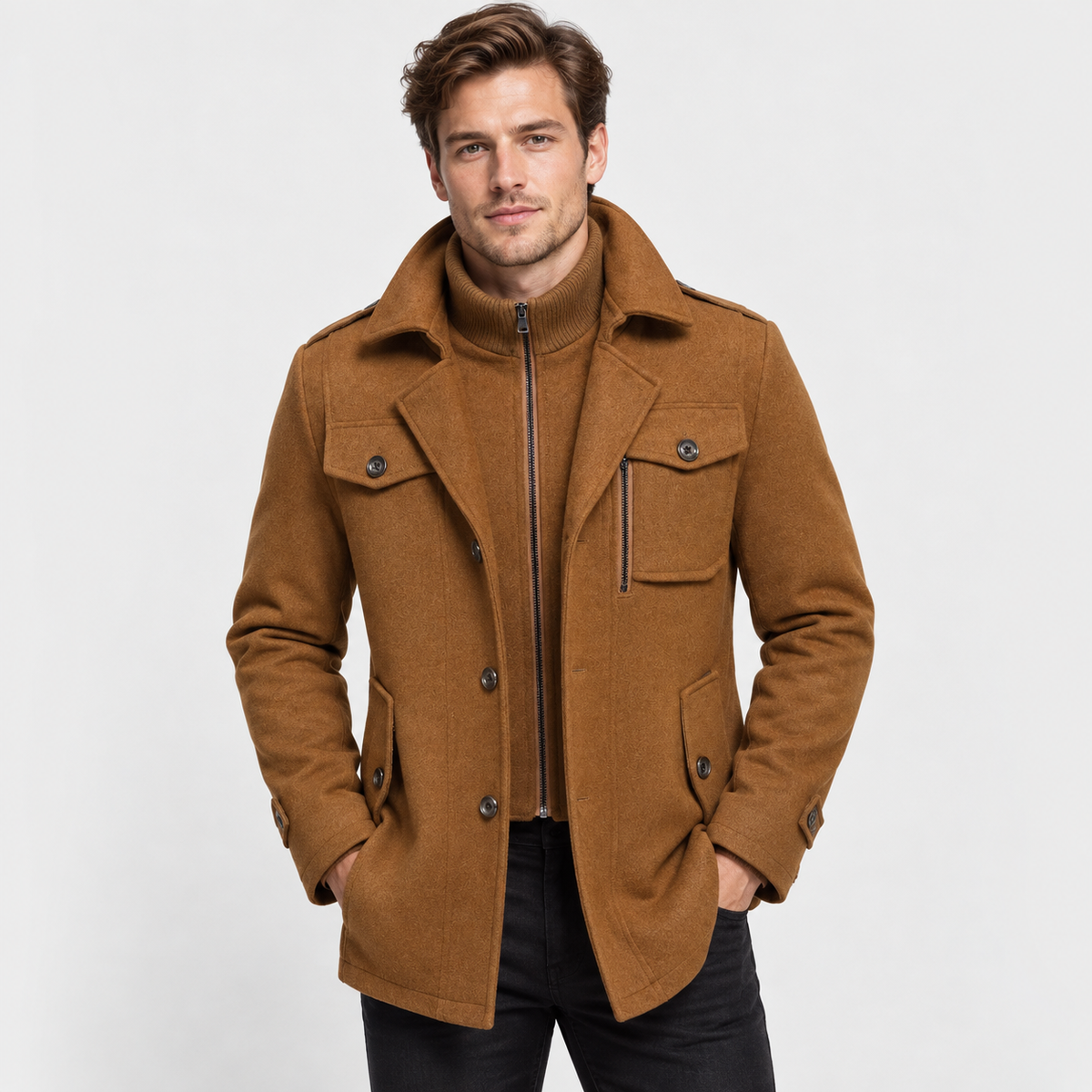 Men’s Business Coat Slim Fit Wool Blend Casual Jacket