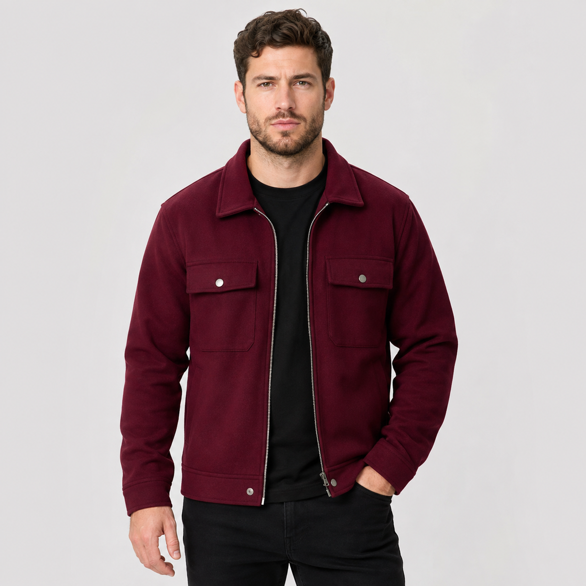 Men's Brushed Jacket - Polyester Rayon Loose Fit
