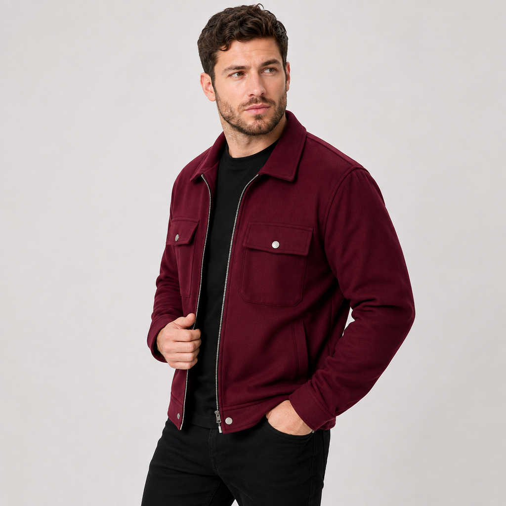Men's Brushed Jacket - Polyester Rayon Loose Fit